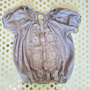 Eyelash Couture Blue Puff Sleeve Ruffled Blouse